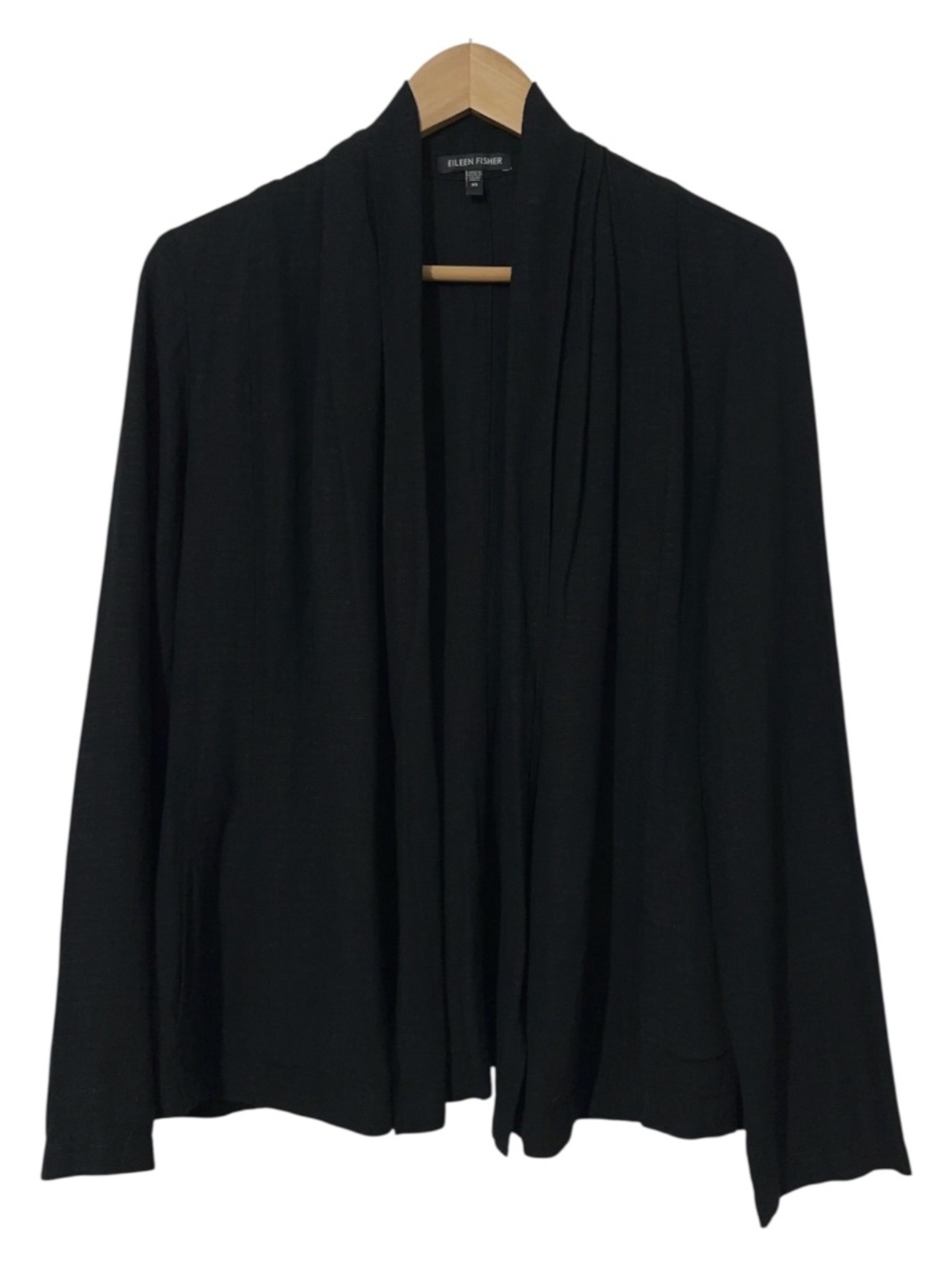 EILEEN FISHER Black Linen Open Front Jacket Blazer Size XS POCKETS Orig $398